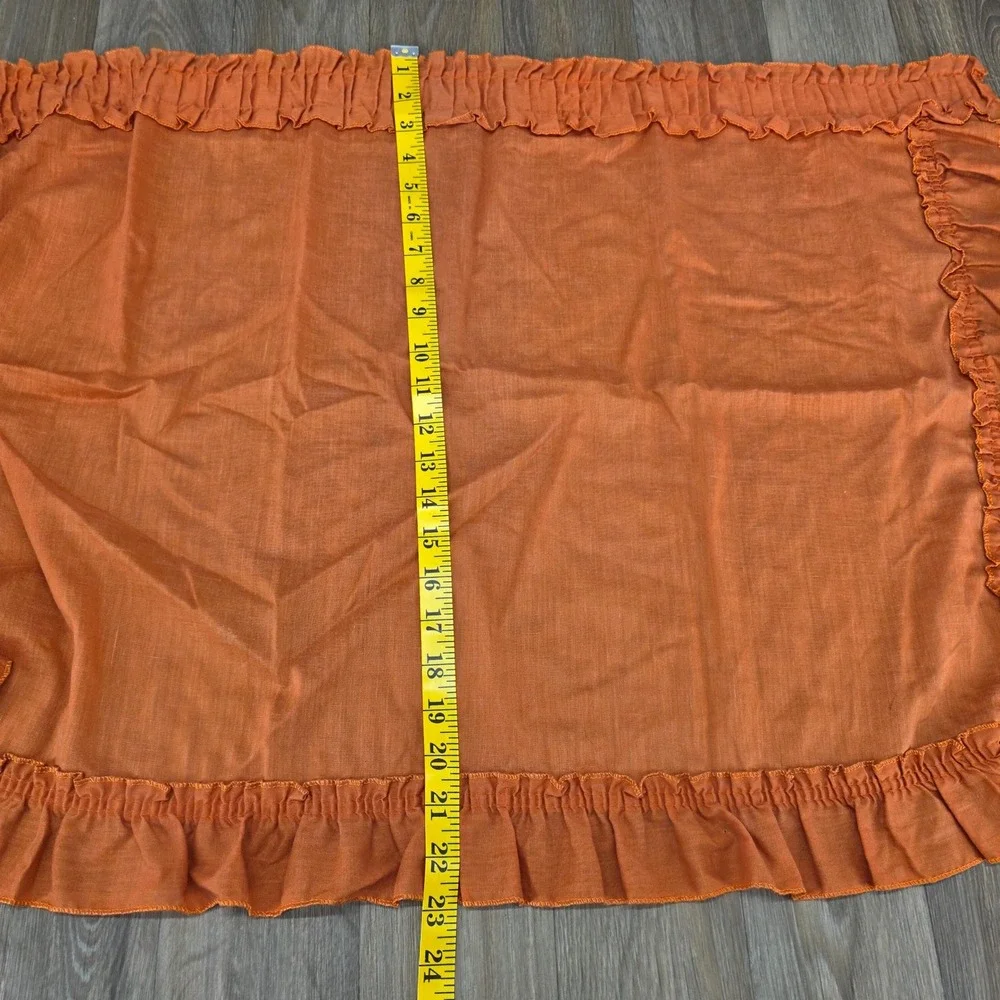 Vintage Orange Ruffled 3 Piece Kitchen Curtain Set Valance & Tiers Terracotta
